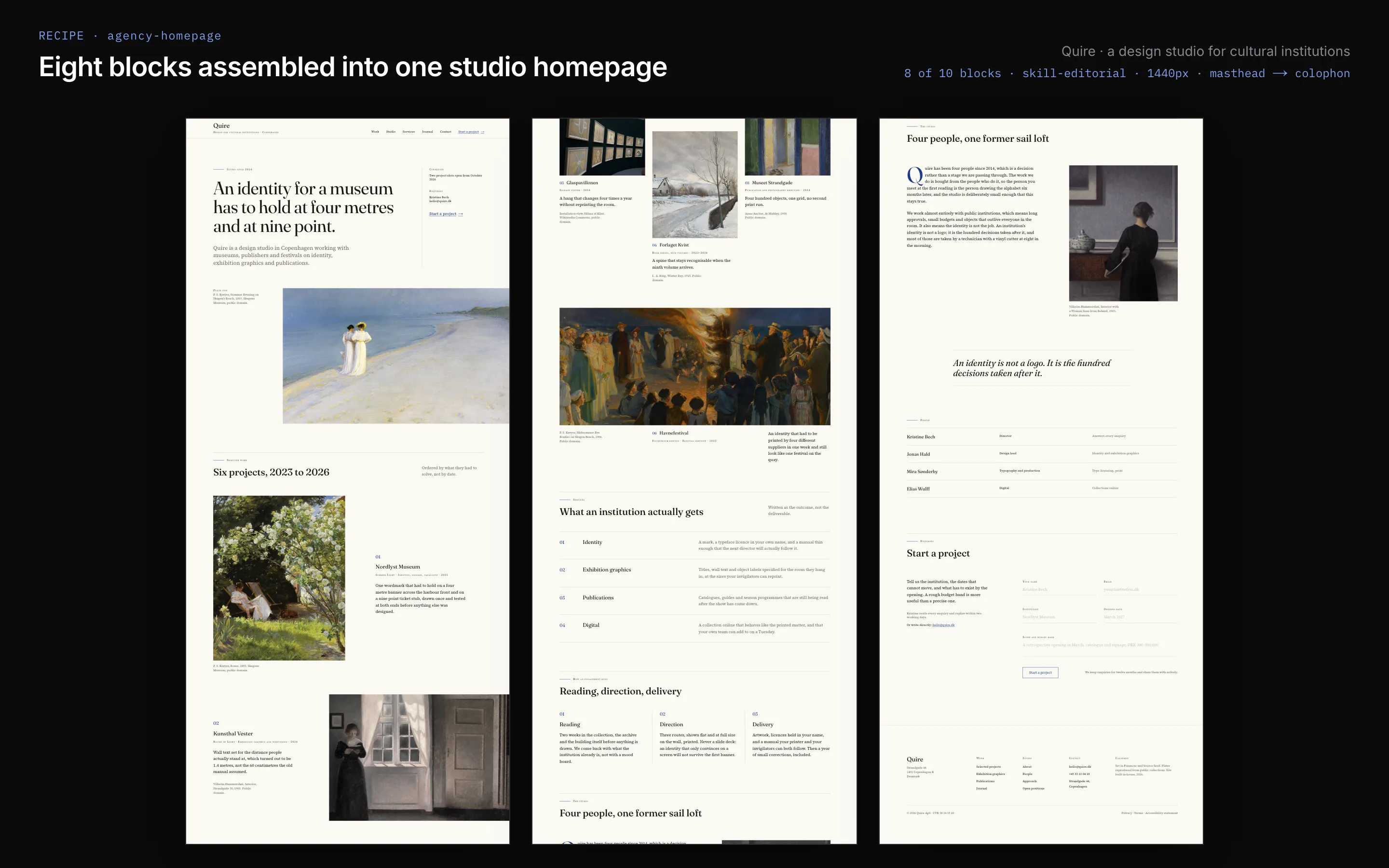 Agency Homepage: Eight blocks assembled into one studio homepage