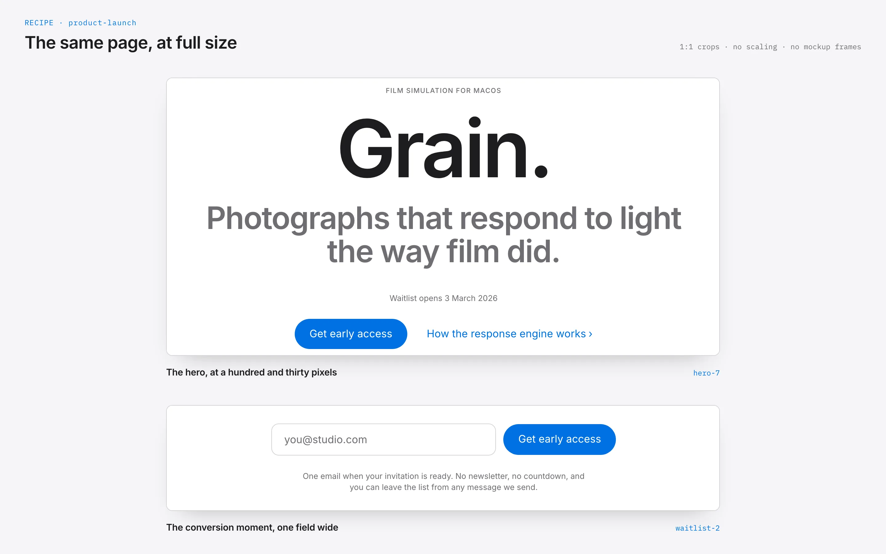 Product Launch Page: Detail crops at full size